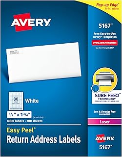 White printable return address labels, 0.5" x 1.75", 8,000 sheets
