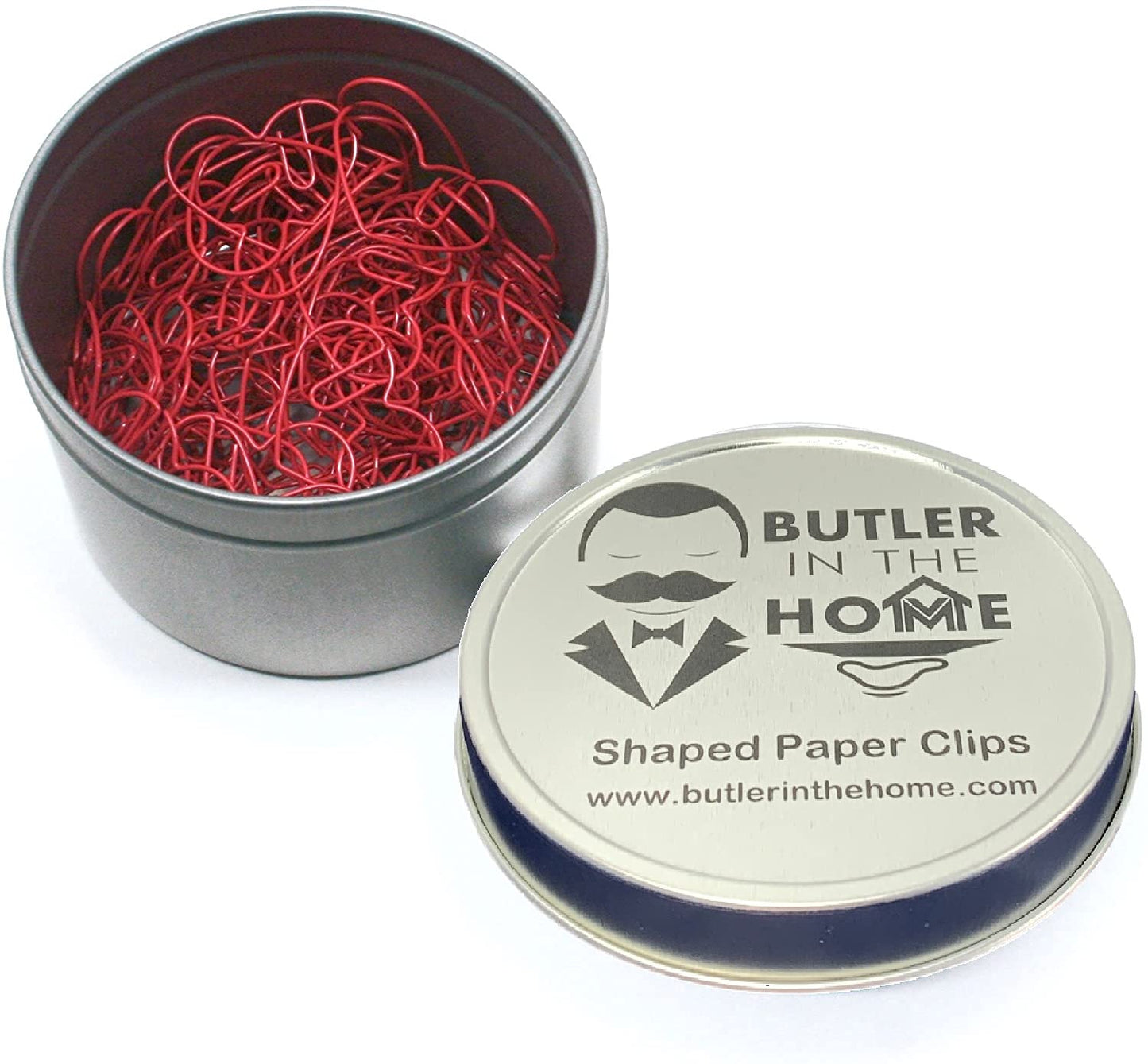 Heart-Shaped Paper Clips in Tin, 100 Red Clips