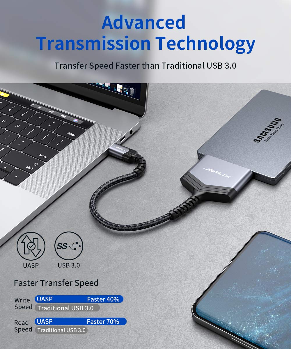 SATA to USB C Cable, USB-C 3.1 to 2.5 SATA III Hard Driver Adapter Aluminum Shell External Converter for SSD/HDD Data Transfer-Grey