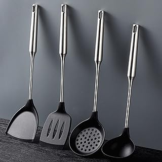 Heatproof Silicone Kitchen Utensil Set with Stainless Steel Handles