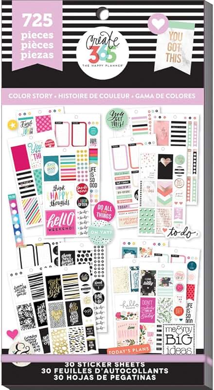 Happy Planner Sticker Pack with 725 Stickers in Multiple Colors