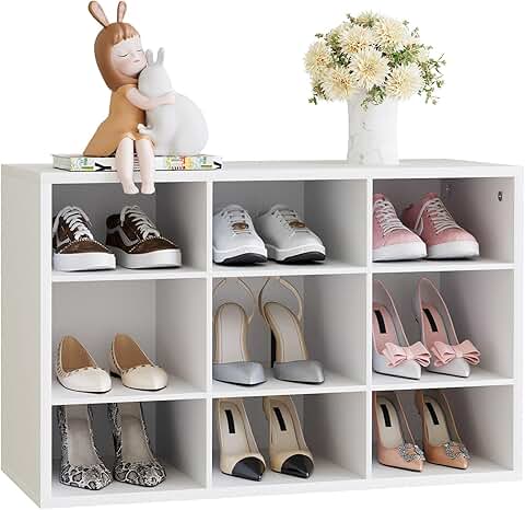 Wood Shoe Storage Bench with 9 Cubbies