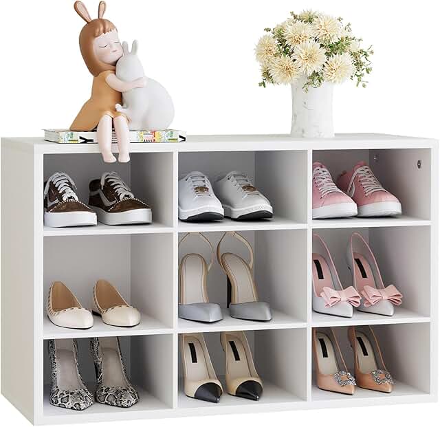Wood Shoe Storage Bench with 9 Cubbies