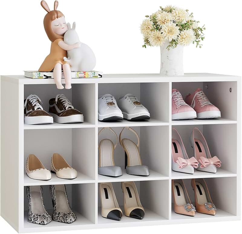Wood Shoe Storage Bench with 9 Cubbies