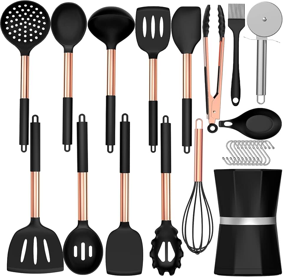 26-Piece Silicone Cooking Utensil Set with Stainless Steel Handles