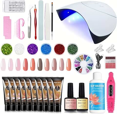 Poly Nail Gel Kit with Lamp, 15ml, 10 Colors, Tools