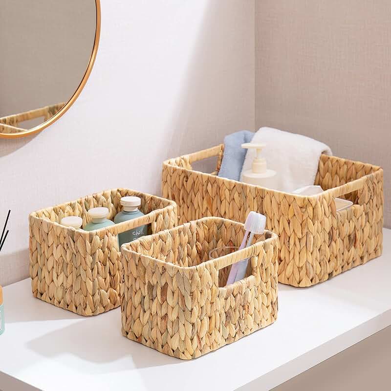 Set of 3 Hand-Knitted Wicker Storage Baskets