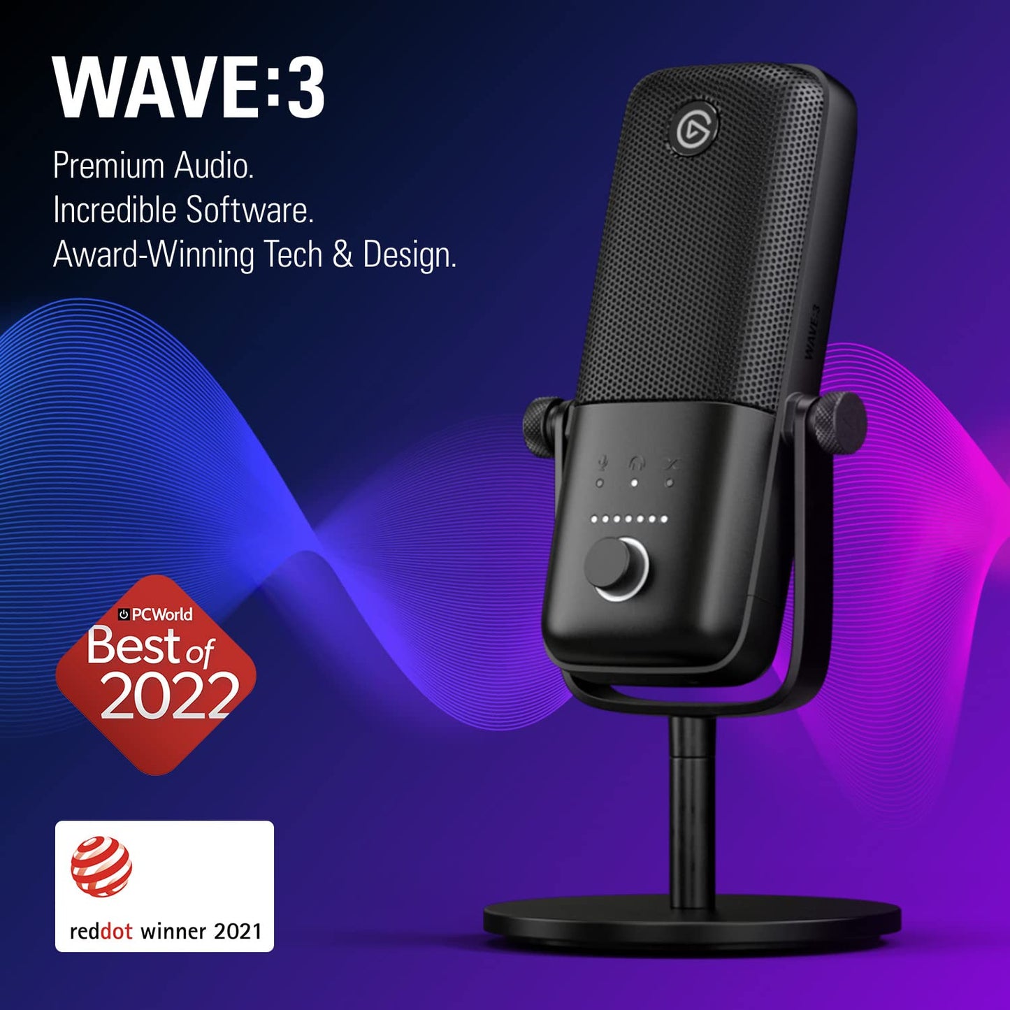 Wave:3 - Premium Studio Quality USB Condenser Microphone for Streaming, Podcast, Gaming and Home Office, Free Mixer Software, Sound Effect Plugins, Anti-Distortion, Plug n Play, for Mac, PC