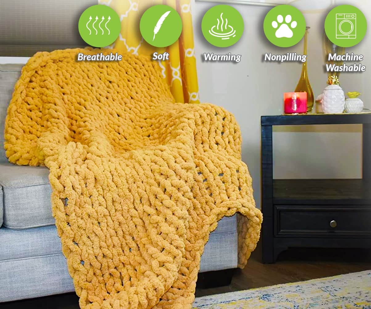 Chunky Knit Blanket Throw  50"x60"  Plush Soft Chenille Knitted Blanket  Warm Crochet Blankets  Cozy for Lounge Sofa, Couch  Bed, Home Decor  Weighted Blanket F.Blossom)