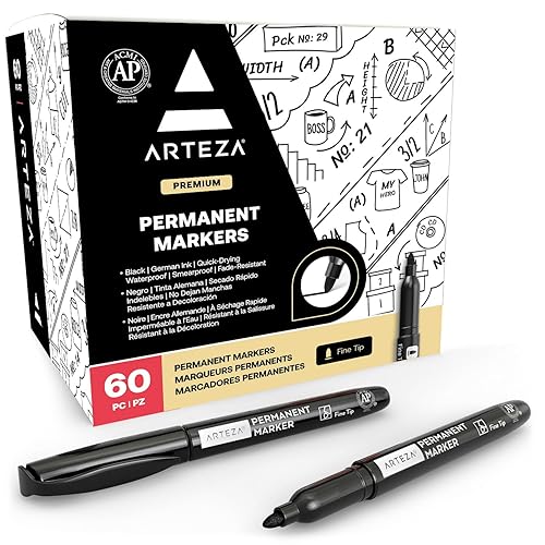 Set of 60 Waterproof Fine Tip Black Markers