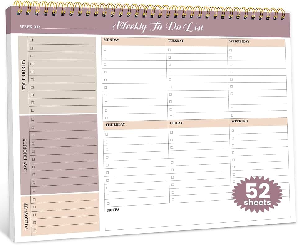 Weekly To Do List Notepad with 52 Undated Sheets