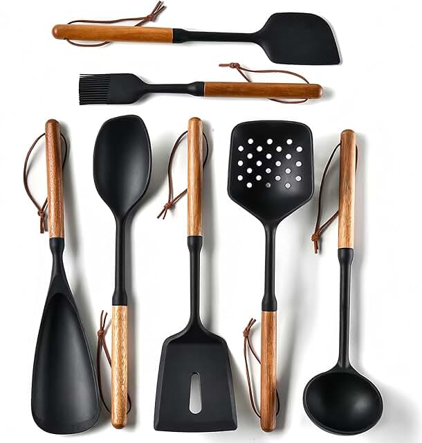 Silicone Cooking Utensils Set with Wood Handles
