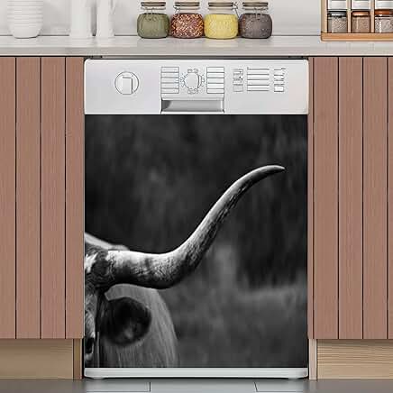 Black and white Texas Longhorn magnet cover for refrigerator door