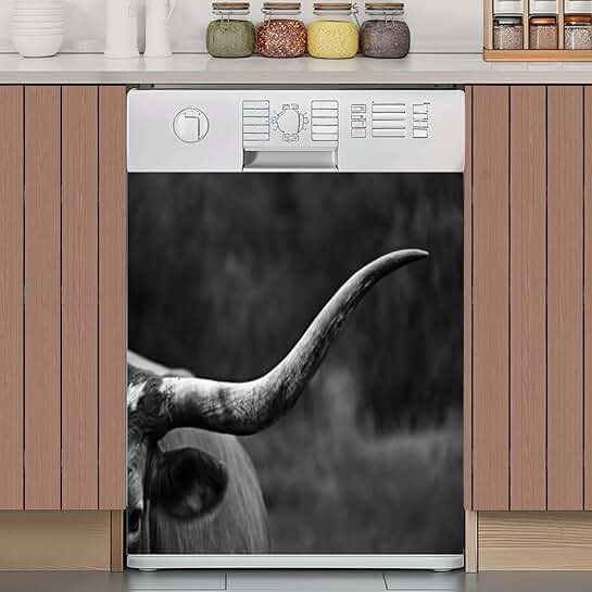 Black and white Texas Longhorn magnet cover for refrigerator door