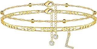 Gold Plated Dainty Layered Chain Ankle Bracelet for Women