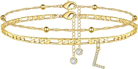 Gold Plated Dainty Layered Chain Ankle Bracelet for Women