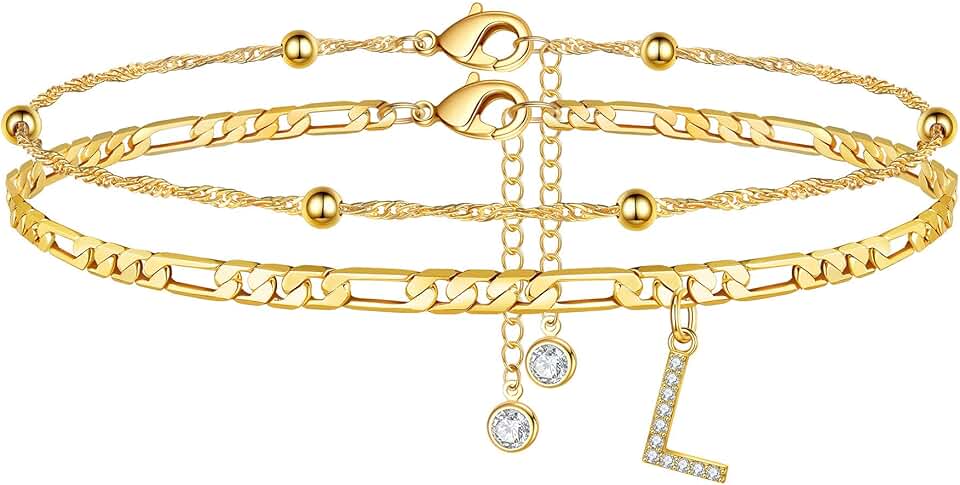 Gold Plated Dainty Layered Chain Ankle Bracelet for Women