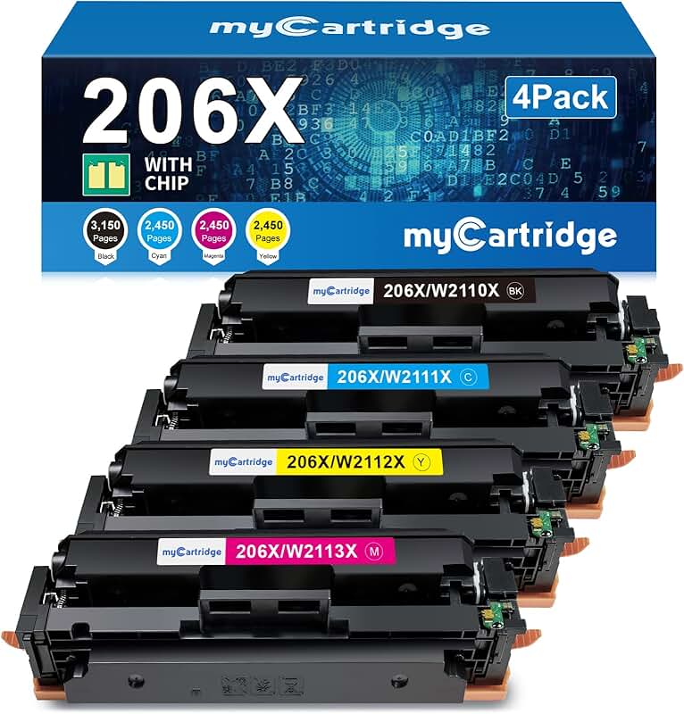 High Yield 206X Toner Cartridges 4 Pack for Laserjet Printers