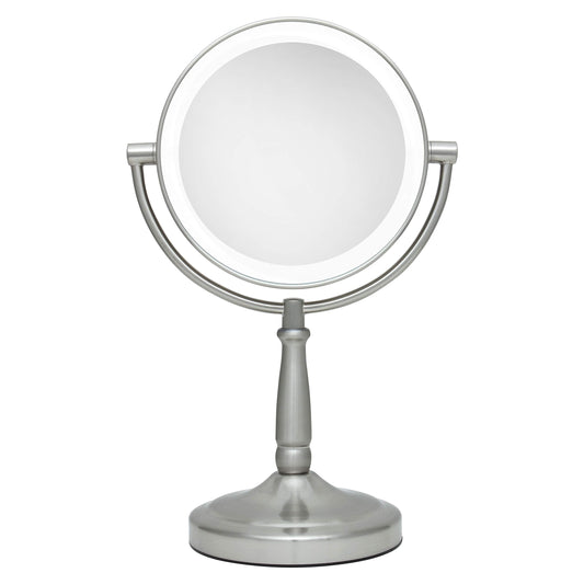 9" Round LED Makeup Mirror with Lights and Magnification 5&10X/1X AA Battery Operated Swivel Lighted Makeup Mirror