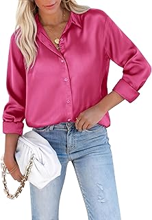 Long Sleeve Satin Button Down Shirt for Women