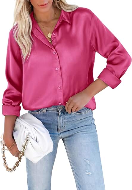 Long Sleeve Satin Button Down Shirt for Women