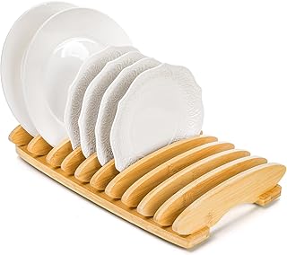 Bamboo Dish Rack with 10 Slots for Kitchen Storage