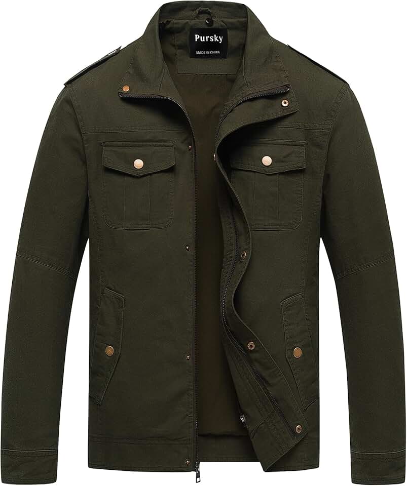 Men's Casual Washed Cotton Hooded Military Jacket