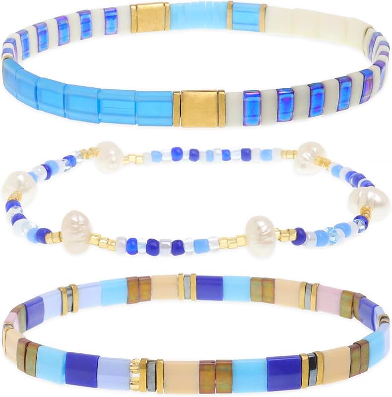 Colorful Pearl Seed Bead Stack Bracelets for Women