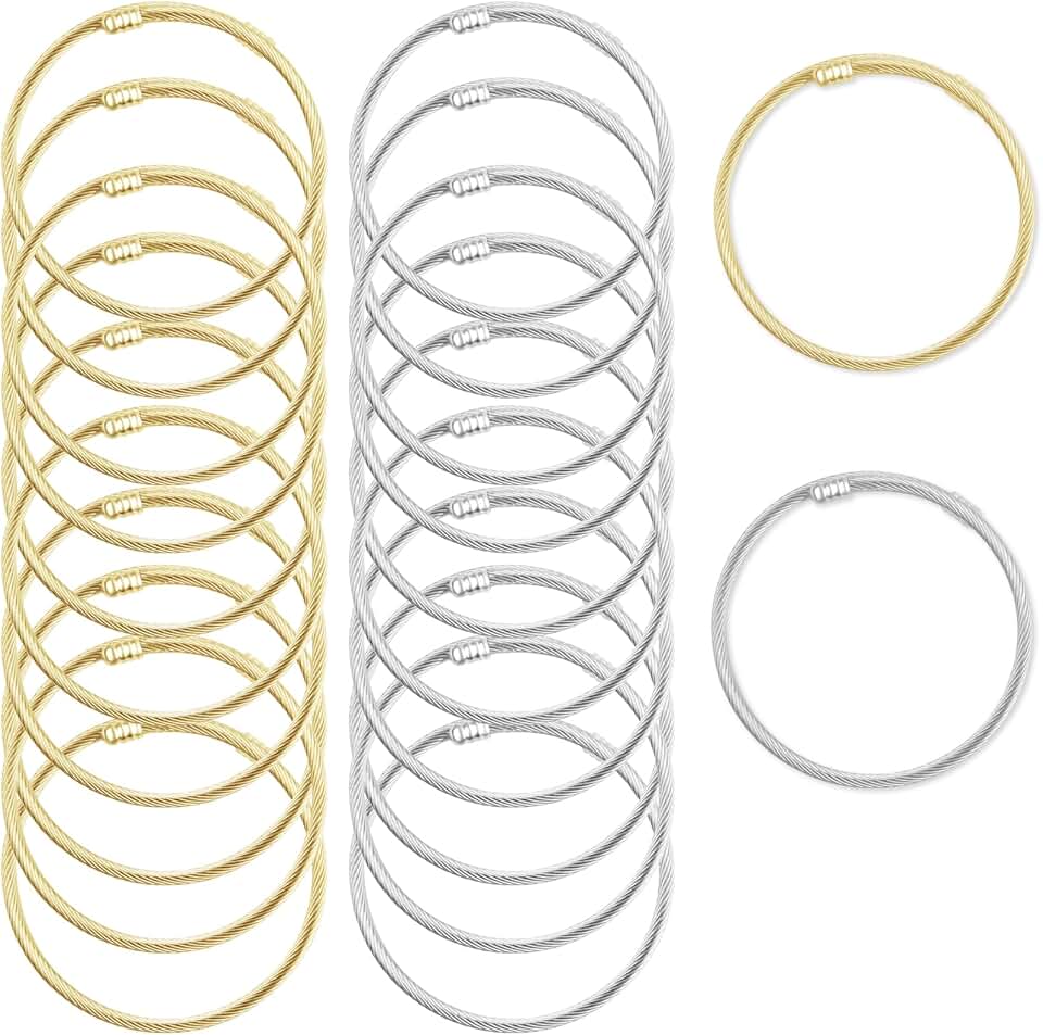 Set of 20 Twisted Stainless Steel Cuff Bracelets