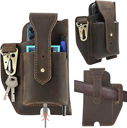 Leather Phone Holster with Belt Clip for Belt Carry