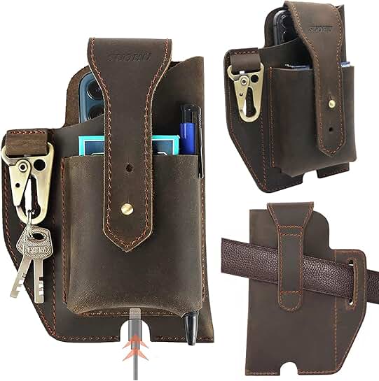 Leather Phone Holster with Belt Clip for Belt Carry