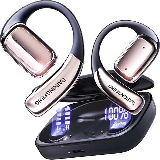 Wireless open ear headphones with LED display and sweat resistance