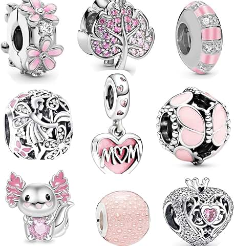 Set of 9 Silver Bead Charms for Jewelry