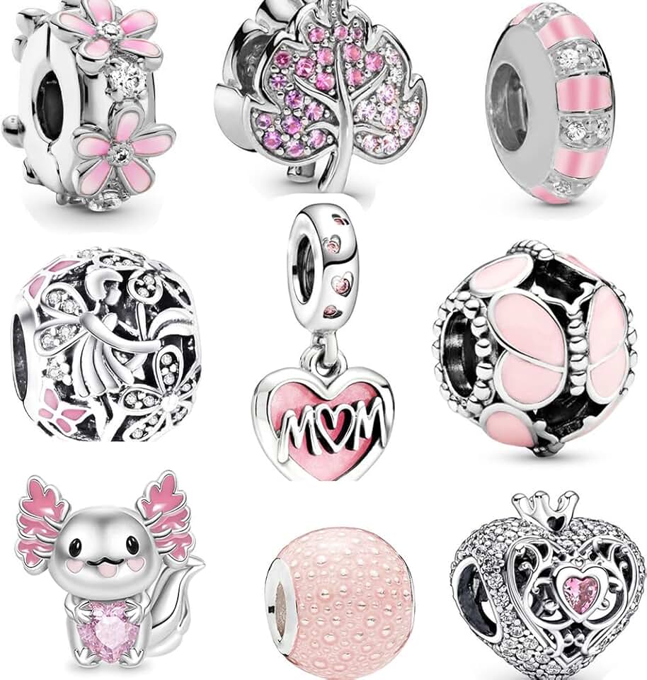 Set of 9 Silver Bead Charms for Jewelry