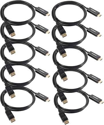 6 Feet DisplayPort to HDMI Cable, Gold Plated, 10 Pack