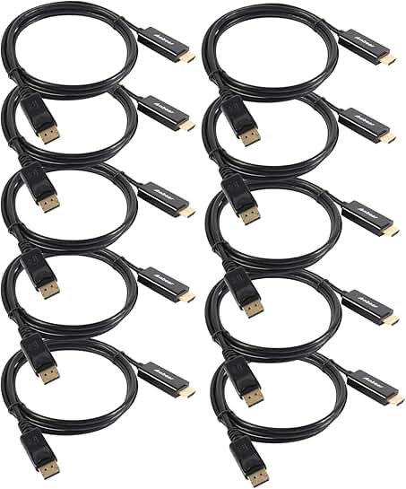 6 Feet DisplayPort to HDMI Cable, Gold Plated, 10 Pack