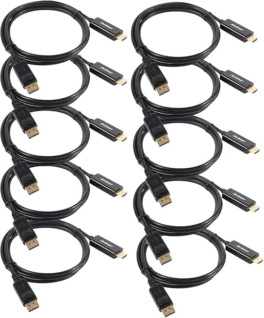 6 Feet DisplayPort to HDMI Cable, Gold Plated, 10 Pack