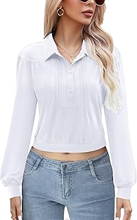 Long Sleeve Button-Down Collared Polo Shirts for Women
