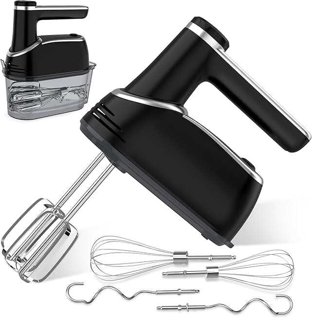 12-Speed Cordless Hand Mixer with Attachments and Storage