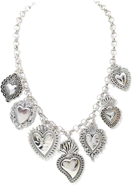 Chunky Heart Necklace with Sun Star Coins and Shells