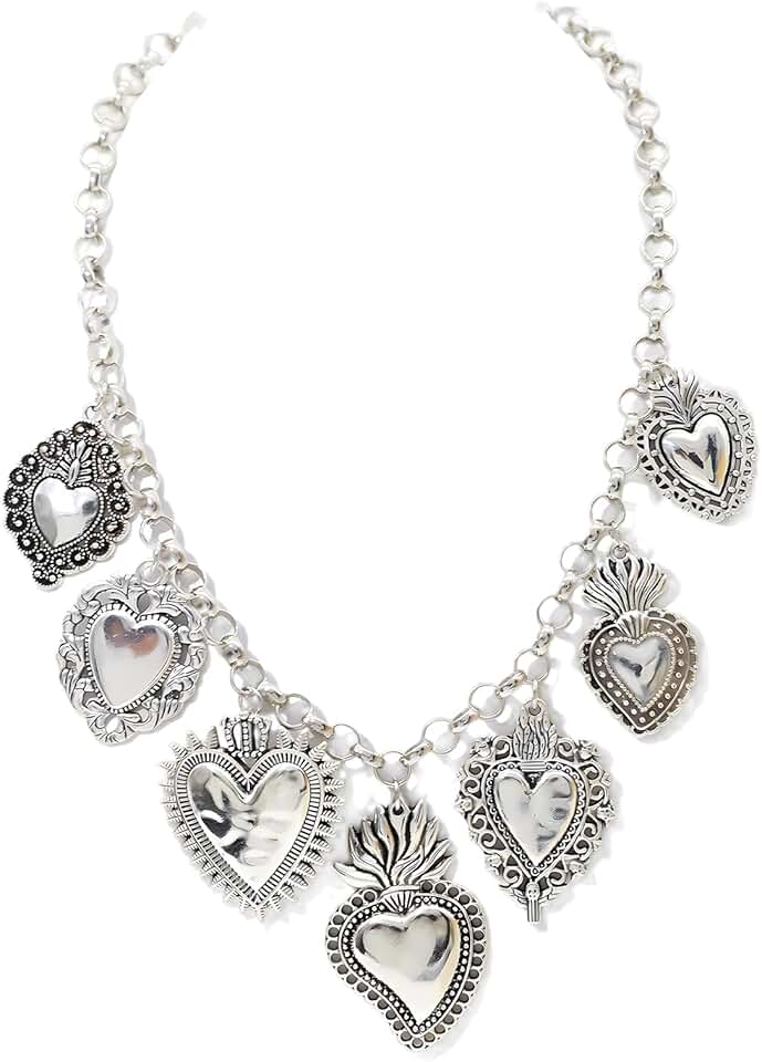 Chunky Heart Necklace with Sun Star Coins and Shells