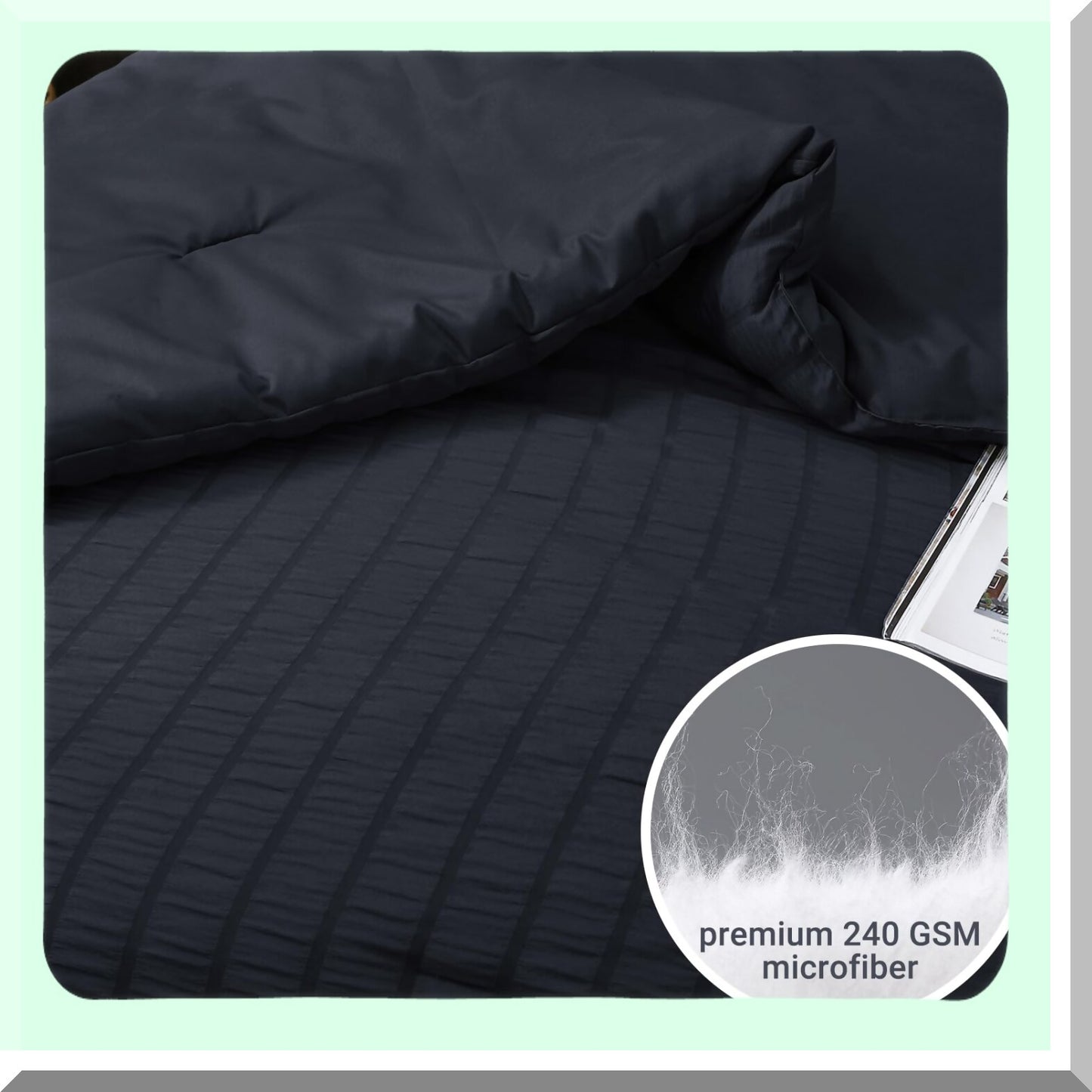 Luxury Black Seersucker Comforter Set - 3 Piece Bedding Set with Pillow Shams - Queen Size Bed Set for Bedroom - Soft and Cozy Comforter Set