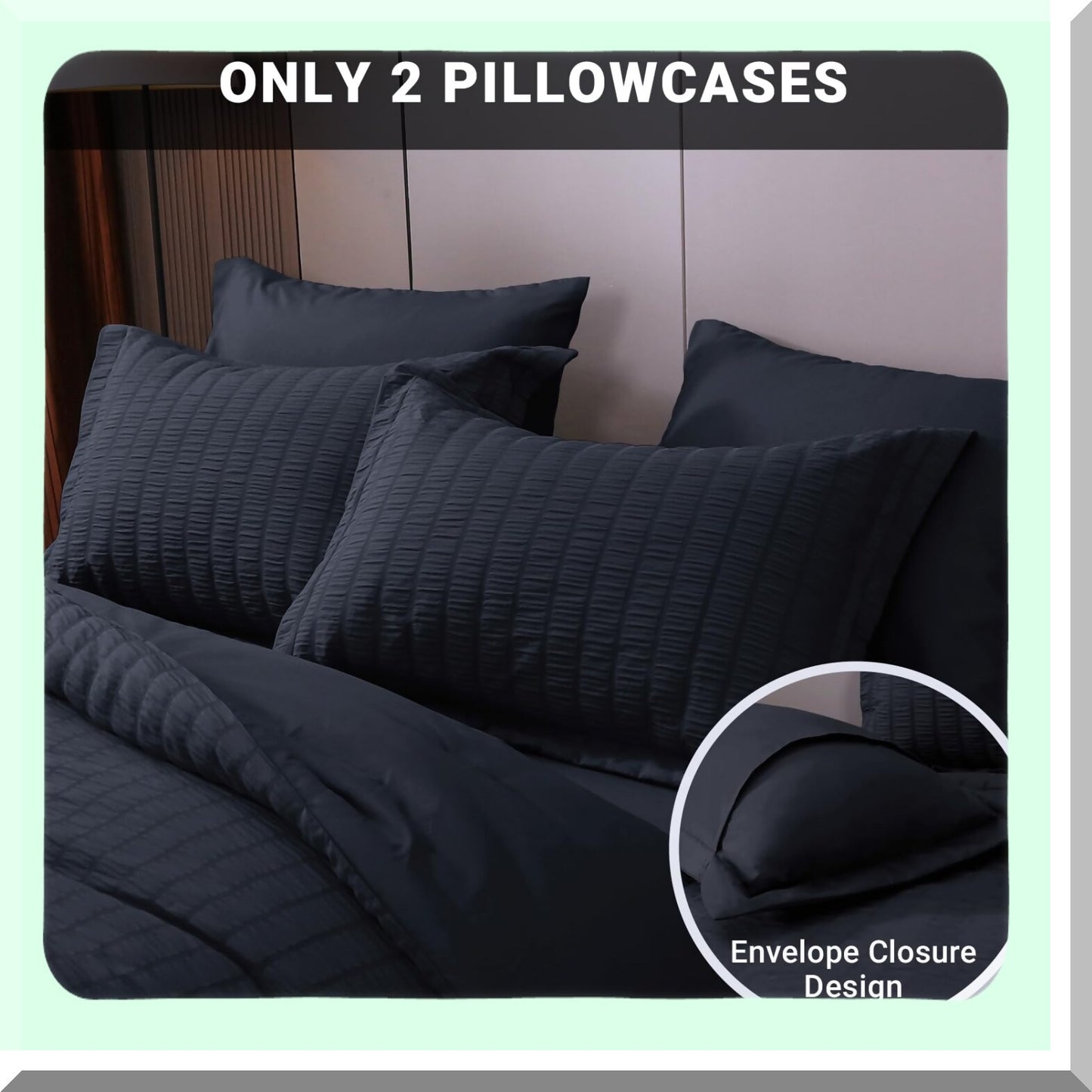 Luxury Black Seersucker Comforter Set - 3 Piece Bedding Set with Pillow Shams - Queen Size Bed Set for Bedroom - Soft and Cozy Comforter Set