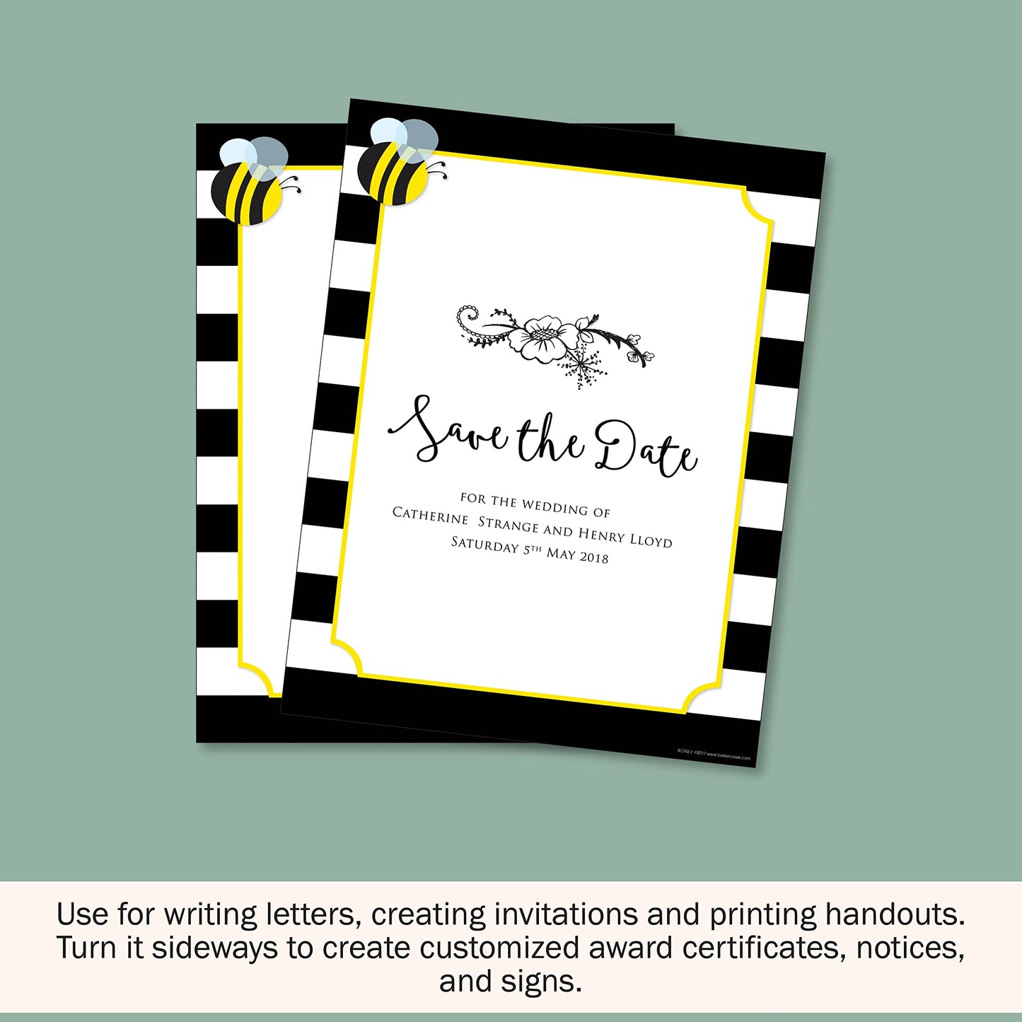Decorative Bee Striped Printer Paper, 8.5 x 11, 50 Sheets