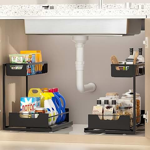 Two-Tier Metal Kitchen and Bathroom Sink Organizer Set