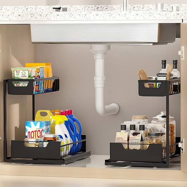 Two-Tier Metal Kitchen and Bathroom Sink Organizer Set