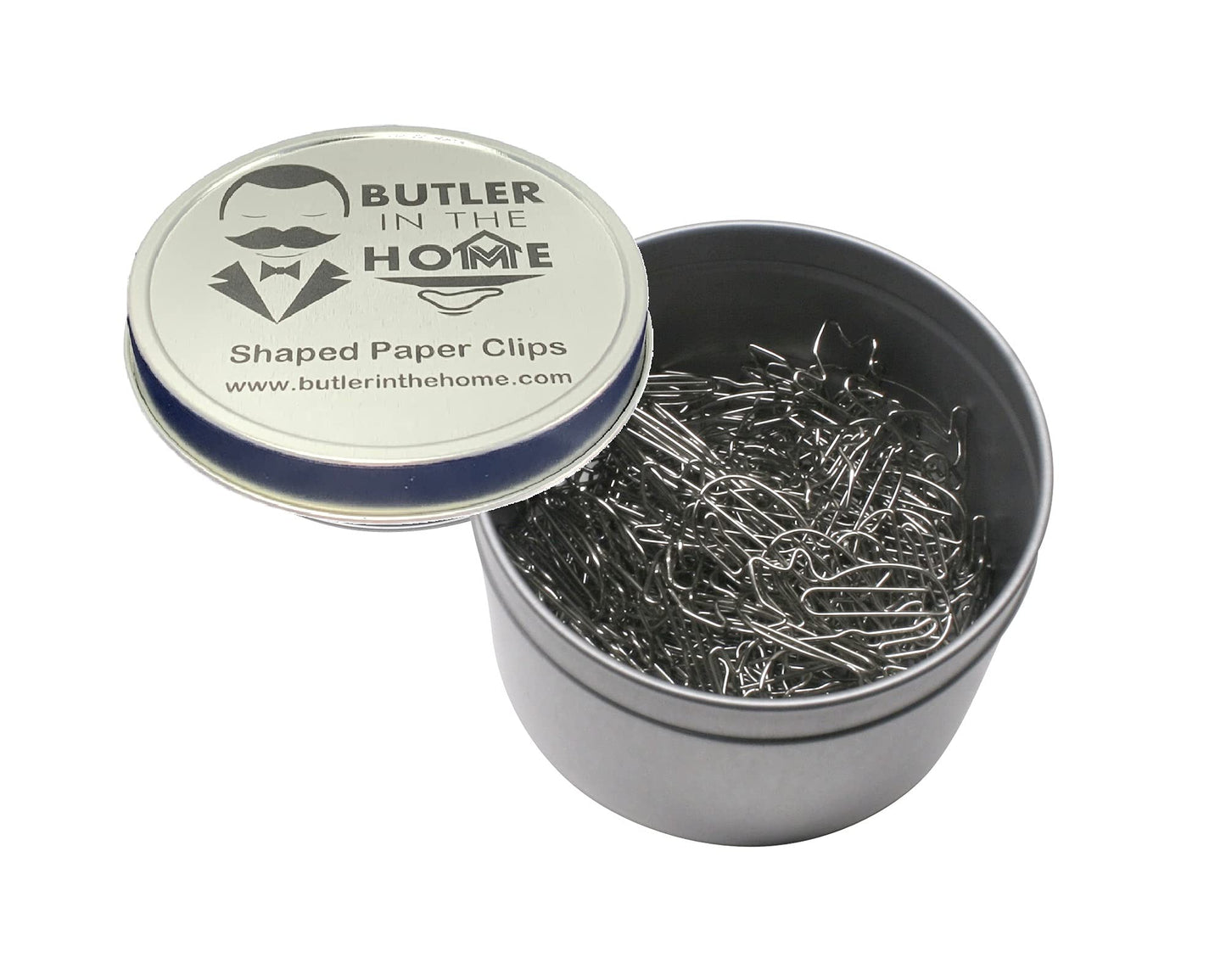 Cat-shaped paper clips in silver tin, 100 pieces