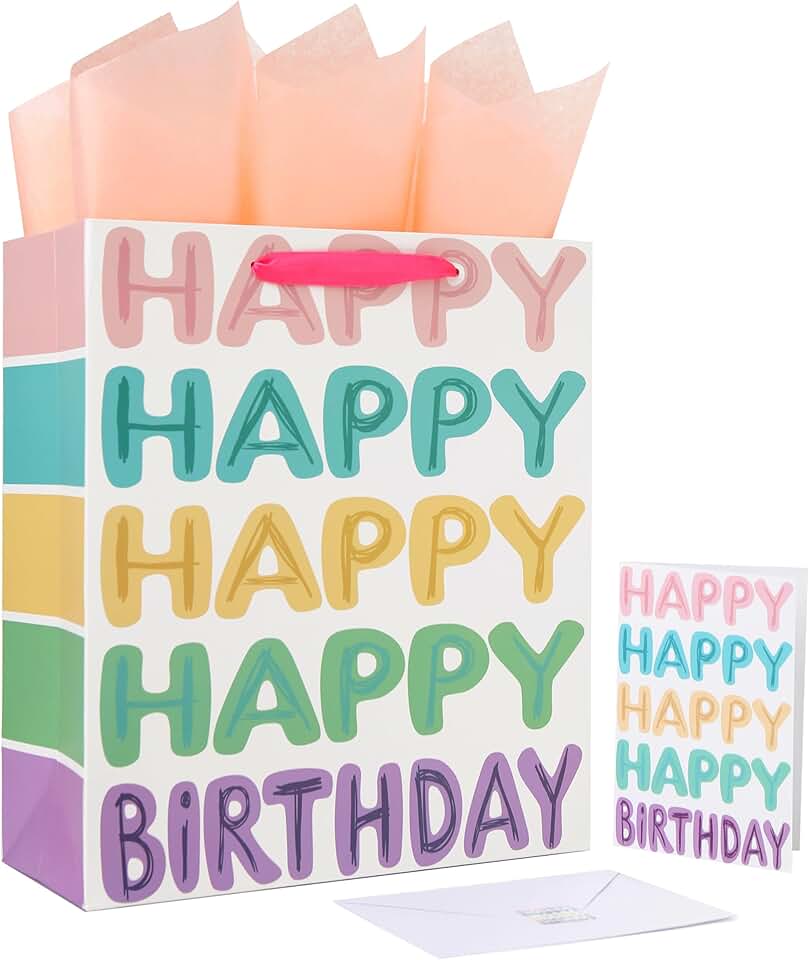 Large Colorful Gift Bag with Card and Tissue