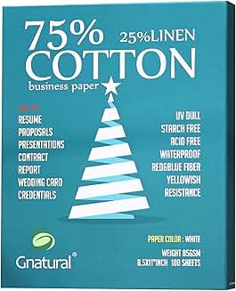 White 8.5"x11" Cotton and Linen Resume Paper, 100 Sheets