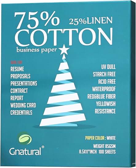 White 8.5"x11" Cotton and Linen Resume Paper, 100 Sheets